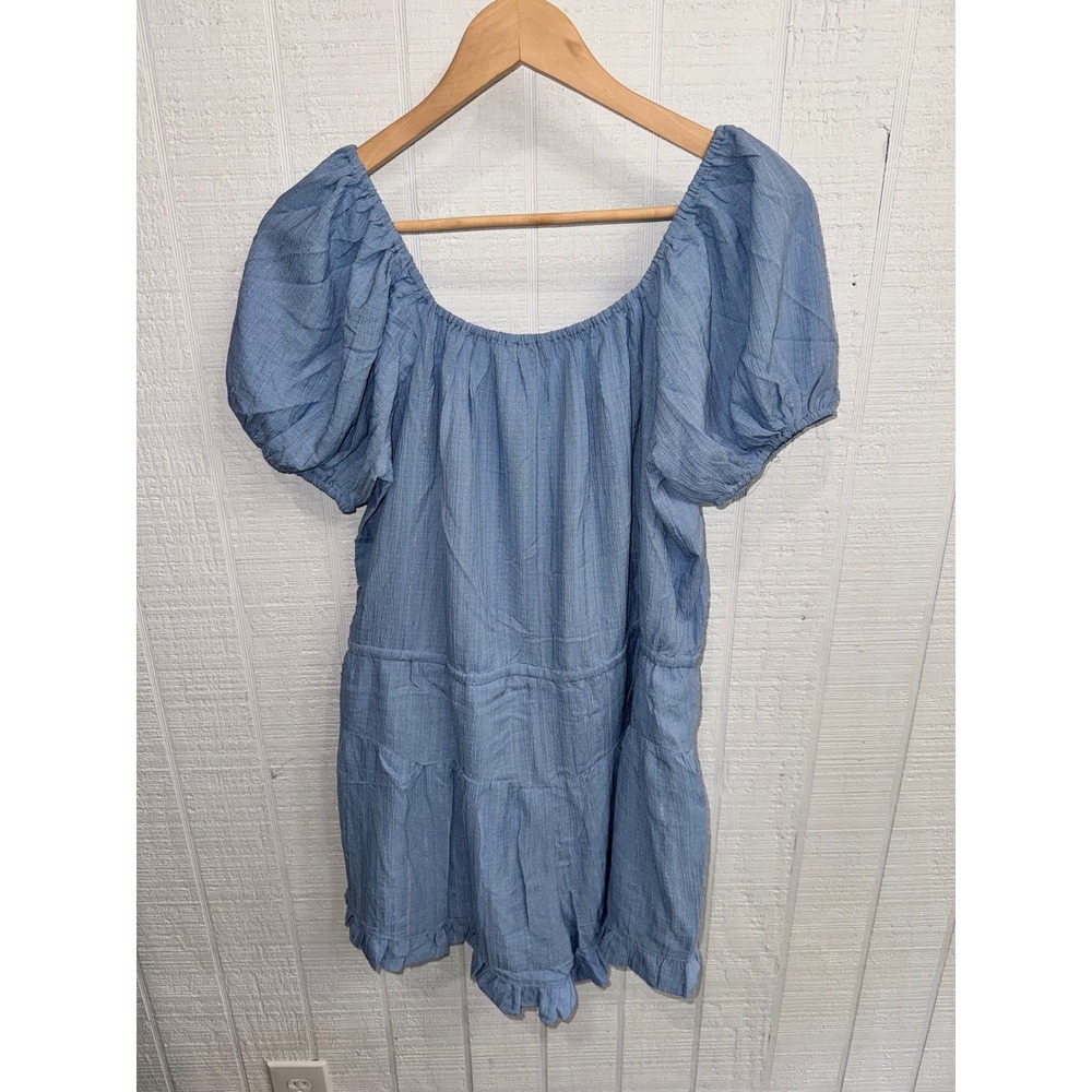Entro Romper Womens Blue Puff Sleeve Button Drawstring Ruffle Hem Small R22792 - Picture 6 of 8